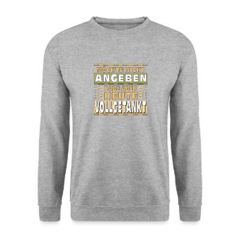 MÖCHTE NICHT ANGEBEN HABE VOLLGETANKT - Unisex Pullover - Weißgrau meliert - Vorne - Alina (178cm) & Michal (187cm)