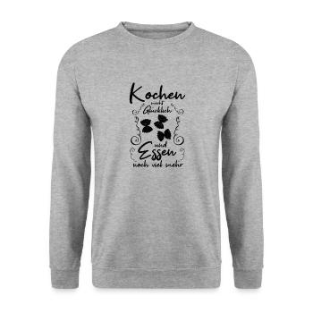 Kochen macht Glücklich Essen noch mehr für Köche - Unisex Pullover - Weißgrau meliert - Vorne - Alina (178cm) & Michal (187cm)