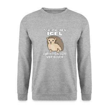 SEHE ICH EINEN IGEL - Unisex Pullover - Weißgrau meliert - Vorne - Alina (178cm) & Michal (187cm)