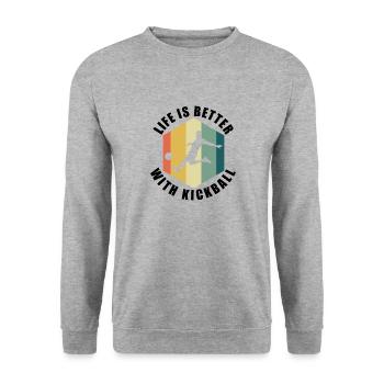 Kickball-Training Lustiges Sprichwort Leben mit - Unisex Pullover - Weißgrau meliert - Vorne - Alina (178cm) & Michal (187cm)