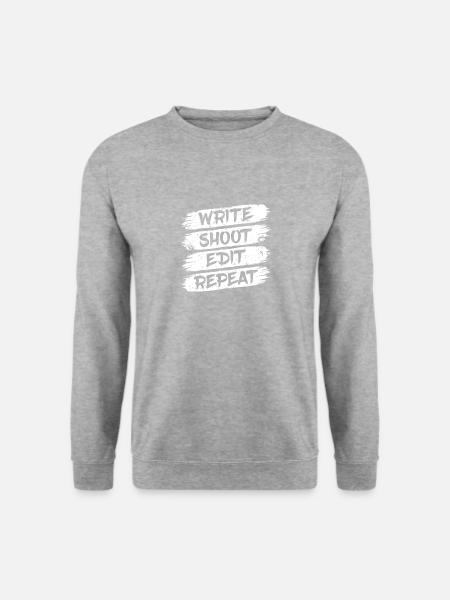 Write Shoot Edit Repeat Für Filmemacher - Unisex Pullover - Weißgrau meliert