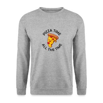 Pizza Time All The Time Lustiger Pizza Spruch - Unisex Pullover - Weißgrau meliert - Vorne - Alina (178cm) & Michal (187cm)