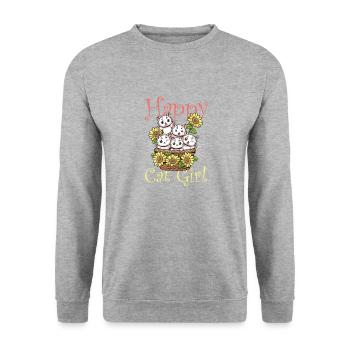 Chat chat heureux Chat Chaton - Sweat-shirt Unisexe - gris chiné - Devant - Alina (178cm) & Michal (187cm)
