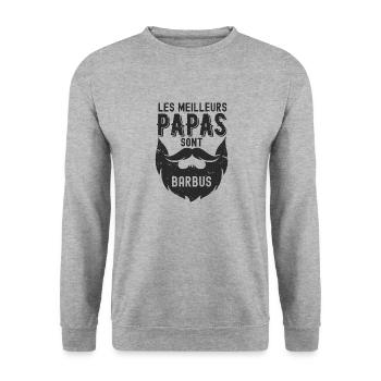 LES MEILLEURS PAPAS SONT BARBUS 3 - Sweat-shirt Unisexe - gris chiné - Devant - Alina (178cm) & Michal (187cm)