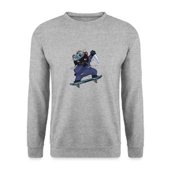 Skateboarder Cat Ninja Dab Dabbing Skateboard - Unisex Sweatshirt - salt & pepper - Front - Alina (178cm) & Michal (187cm)