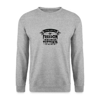 Bachelor Drinking Freedom Titties Bachelor Party - Unisex Sweatshirt - salt & pepper - Front - Alina (178cm) & Michal (187cm)