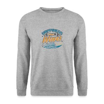 Happiness Comes In Waves Surfen Ozean Sommerferien - Unisex Pullover - Weißgrau meliert - Vorne - Alina (178cm) & Michal (187cm)
