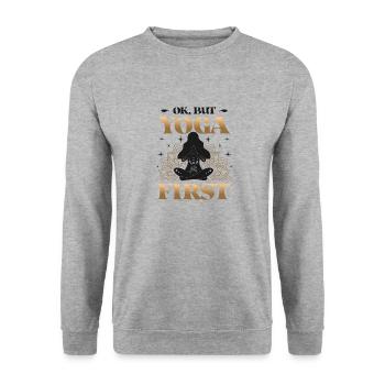 Ok, mais le yoga était le premier, Lotus Namaste - Sweat-shirt Unisexe - gris chiné - Devant - Alina (178cm) & Michal (187cm)