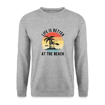 Das Leben ist besser am Strand - Retro Sonnenuntergang - Unisex Pullover - Weißgrau meliert - Vorne - Alina (178cm) & Michal (187cm)