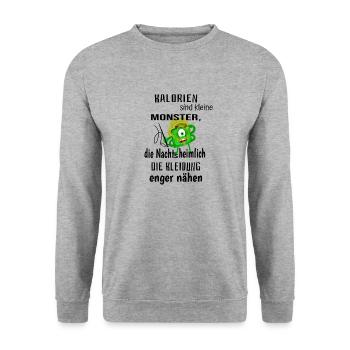 Kalorien sind kleine Monster - Unisex Pullover - Weißgrau meliert - Vorne - Alina (178cm) & Michal (187cm)