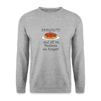 Nudeln und Pasta-Liebhaber Spaghetti Forgetti - Unisex Pullover - Weißgrau meliert - Vorne - Alina (178cm) & Michal (187cm)