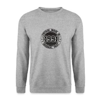 Vintage Made In 1991 Pièce originale Anniversaire 1991 - Sweat-shirt Unisexe - gris chiné - Devant - Alina (178cm) & Michal (187cm)
