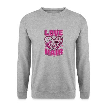 L’amour est dans les cheveux, barbier, coiffeur. - Sweat-shirt Unisexe - gris chiné - Devant - Alina (178cm) & Michal (187cm)