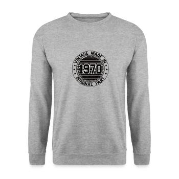 Vintage Fabriqué en 1970 Pièce originale Anniversaire 1970 - Sweat-shirt Unisexe - gris chiné - Devant - Alina (178cm) & Michal (187cm)
