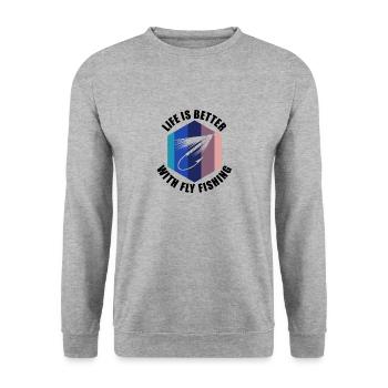 Hobby Fisherman Funny Saying Life With Fly Fishing - Unisex Sweatshirt - salt & pepper - Front - Alina (178cm) & Michal (187cm)