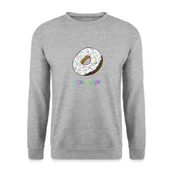 Donut worry - Mach Dir keine Sorgen - Unisex Pullover - Weißgrau meliert - Vorne - Alina (178cm) & Michal (187cm)