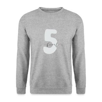 Fünf Zahl mit Lettering 5. Geburtstag - Unisex Pullover - Weißgrau meliert - Vorne - Alina (178cm) & Michal (187cm)