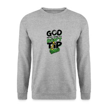 Gott weiß, wenn du kein Trinkgeld gibst - Mixology Alcohol - Unisex Pullover - Weißgrau meliert - Vorne - Alina (178cm) & Michal (187cm)