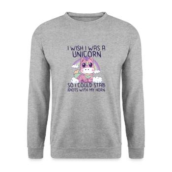 Spaß sarkastisch Einhorn Pastell Goth gruselig Halloween - Unisex Pullover - Weißgrau meliert - Vorne - Alina (178cm) & Michal (187cm)