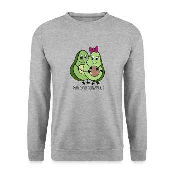 Wir sind Schwanger Avocado - Ankündigung - Unisex Pullover - Weißgrau meliert - Vorne - Alina (178cm) & Michal (187cm)