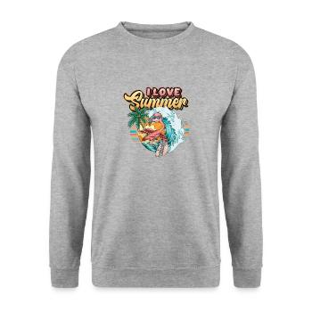 I Love Summer Vacation Hello Summer Surfen - Unisex Pullover - Weißgrau meliert - Vorne - Alina (178cm) & Michal (187cm)