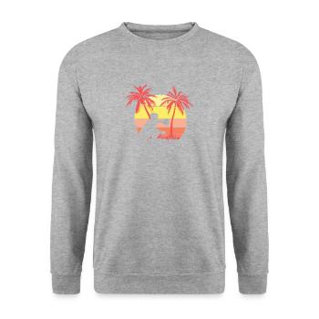 Baseball Fänger Sommer Sonnenuntergang 80s Palm - Unisex Pullover - Weißgrau meliert - Vorne - Alina (178cm) & Michal (187cm)
