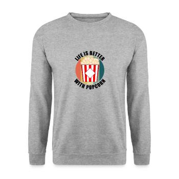 La vie avec Popcorn Ironic Quote Films - Sweat-shirt Unisexe - gris chiné - Devant - Alina (178cm) & Michal (187cm)