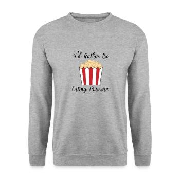 Mais essen Lustiges Zitat Popcorn essen - Unisex Pullover - Weißgrau meliert - Vorne - Alina (178cm) & Michal (187cm)