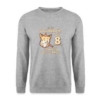 8 GEBURTSTAG - Unisex Pullover - Weißgrau meliert - Vorne - Alina (178cm) & Michal (187cm)