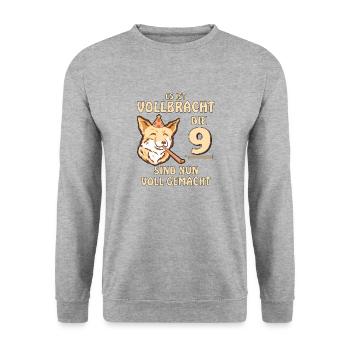 9 GEBURTSTAG - Unisex Pullover - Weißgrau meliert - Vorne - Alina (178cm) & Michal (187cm)