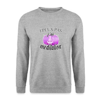 jpeux pas j ai méditation t-shirt humour zen yoga - Sweat-shirt Unisexe - gris chiné - Devant - Alina (178cm) & Michal (187cm)