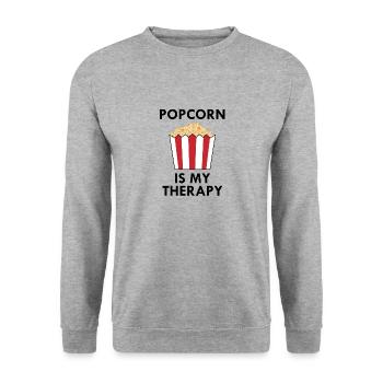 Ironischer Popcornkoch Sprichwort Popcorn essen - Unisex Pullover - Weißgrau meliert - Vorne - Alina (178cm) & Michal (187cm)