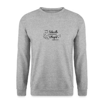 August Geburtstag Frauchen Hund Hundedame Pfote - Unisex Pullover - Weißgrau meliert - Vorne - Alina (178cm) & Michal (187cm)
