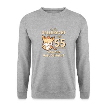 55 GEBURTSTAG - Unisex Pullover - Weißgrau meliert - Vorne - Alina (178cm) & Michal (187cm)