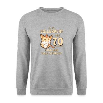 70 GEBURTSTAG - Unisex Pullover - Weißgrau meliert - Vorne - Alina (178cm) & Michal (187cm)