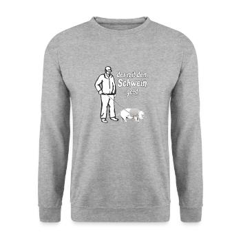 DER MIT DEM SCHWEIN GEHT - Unisex Pullover - Weißgrau meliert - Vorne - Alina (178cm) & Michal (187cm)