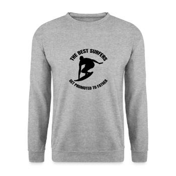 Surfer Vater Surfbrett Dad Surflehrer surfen - Unisex Pullover - Weißgrau meliert - Vorne - Alina (178cm) & Michal (187cm)