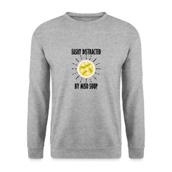 Distracted by Miso Soup Ironic Saying Japanese - Unisex Sweatshirt - salt & pepper - Front - Alina (178cm) & Michal (187cm)