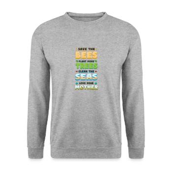 Rette die Bienen Pflanze mehr Bäume Tag der Erde - Unisex Pullover - Weißgrau meliert - Vorne - Alina (178cm) & Michal (187cm)