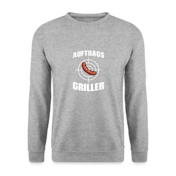 Auftrags Griller Design für alle Profi Griller - Unisex Pullover - Weißgrau meliert - Vorne - Alina (178cm) & Michal (187cm)