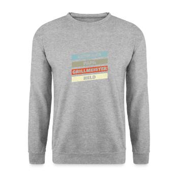 Ehemann Papa Grillmeister Held Design für alle - Unisex Pullover - Weißgrau meliert - Vorne - Alina (178cm) & Michal (187cm)