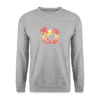 Tennis Serve Girl Sommer Sonnenuntergang 80s Palme - Unisex Pullover - Weißgrau meliert - Vorne - Alina (178cm) & Michal (187cm)