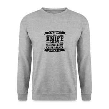 Knifemaking Knife Making Bladesmith Smithing Knife - Unisex Sweatshirt - salt & pepper - Front - Alina (178cm) & Michal (187cm)