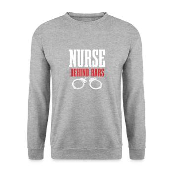 Krankenschwester Hinter Gittern Für Lustige - Unisex Pullover - Weißgrau meliert - Vorne - Alina (178cm) & Michal (187cm)