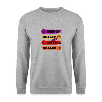 Energiemedizin Heilen Positive Energie Kristalle - Unisex Pullover - Weißgrau meliert - Vorne - Alina (178cm) & Michal (187cm)