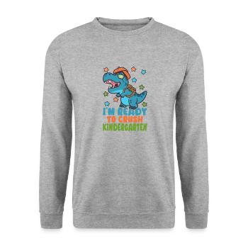Kindergarten Bildung Kinder Dinosaurier-Liebhaber - Unisex Pullover - Weißgrau meliert - Vorne - Alina (178cm) & Michal (187cm)