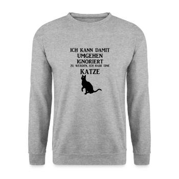 Katze Spruch Lustig Catlove - Unisex Pullover - Weißgrau meliert - Vorne - Alina (178cm) & Michal (187cm)
