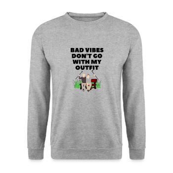 Schlechte Vibrationen passen nicht zu meinem Outfit - Unisex Pullover - Weißgrau meliert - Vorne - Alina (178cm) & Michal (187cm)