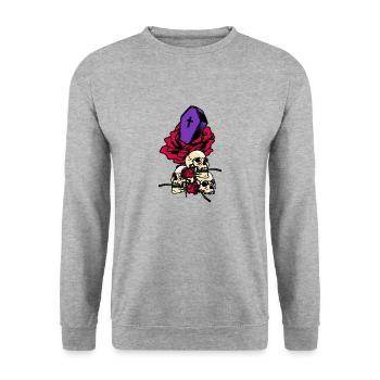 Gothic Skull Roses Death Grave Aesthetic Dark - Unisex Pullover - Weißgrau meliert - Vorne - Alina (178cm) & Michal (187cm)