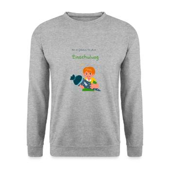 Einschulung Ich jetzt ein Schulkind 2022 schule - Unisex Pullover - Weißgrau meliert - Vorne - Alina (178cm) & Michal (187cm)